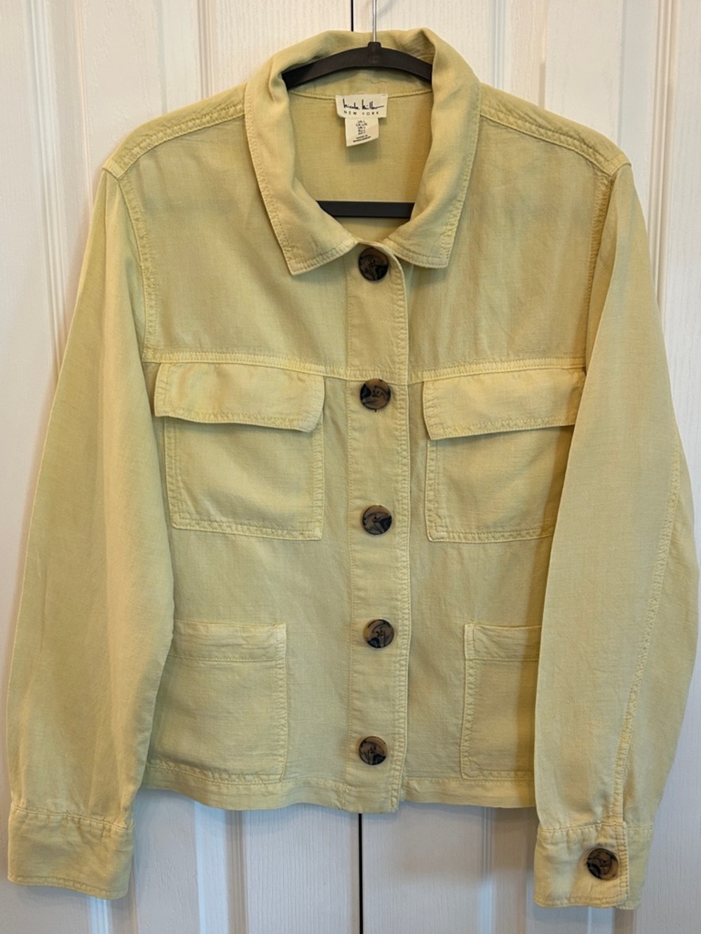 Nicole Miller New York Linen Lyocell Jacket Mustard Yellow Size L EUC